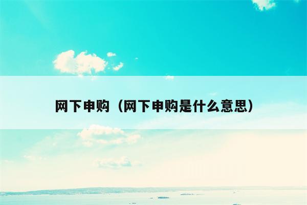 网下申购（网下申购是什么意思）