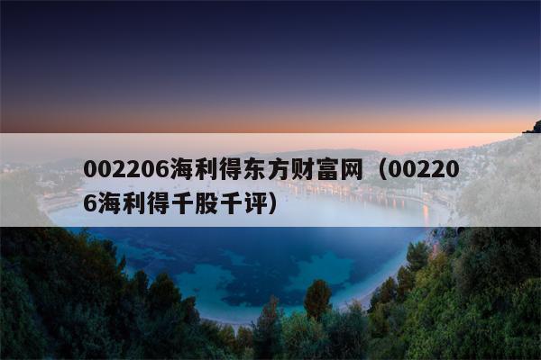 002206海利得东方财富网（002206海利得千股千评）