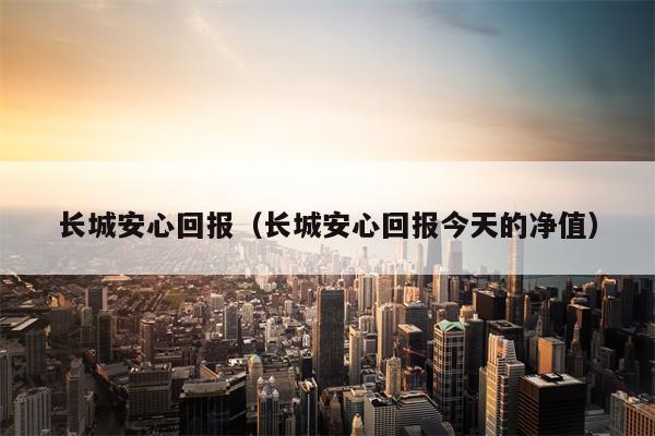 长城安心回报（长城安心回报今天的净值）