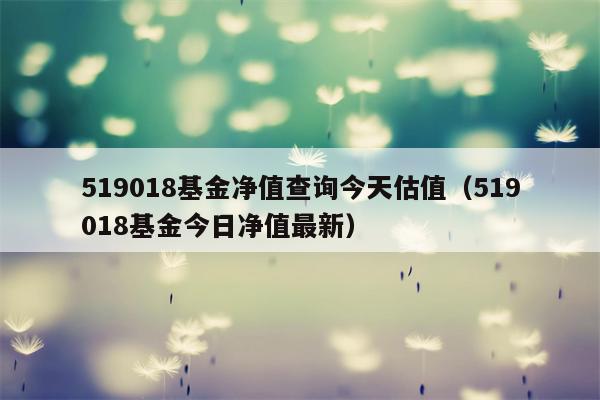 519018基金净值查询今天估值（519018基金今日净值最新）
